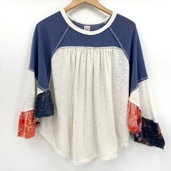 Free People White Friday Fever Coastal Cowgirl Dolman Patchwork Boho Small Top - Picture 2 of 9